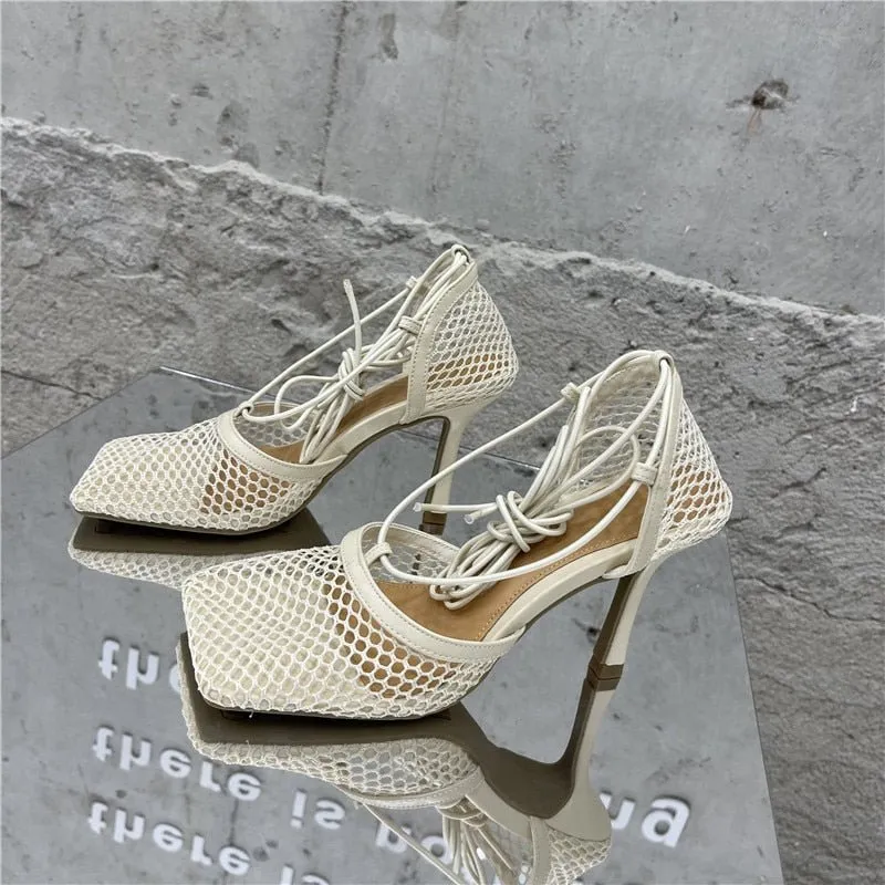 Pre Order:  Netted Tie Up Heels