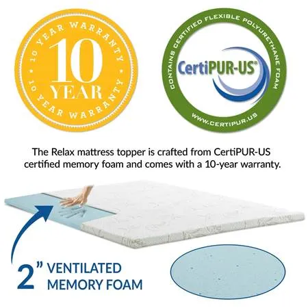 Relax King 2" Gel Memory Foam Mattress Topper