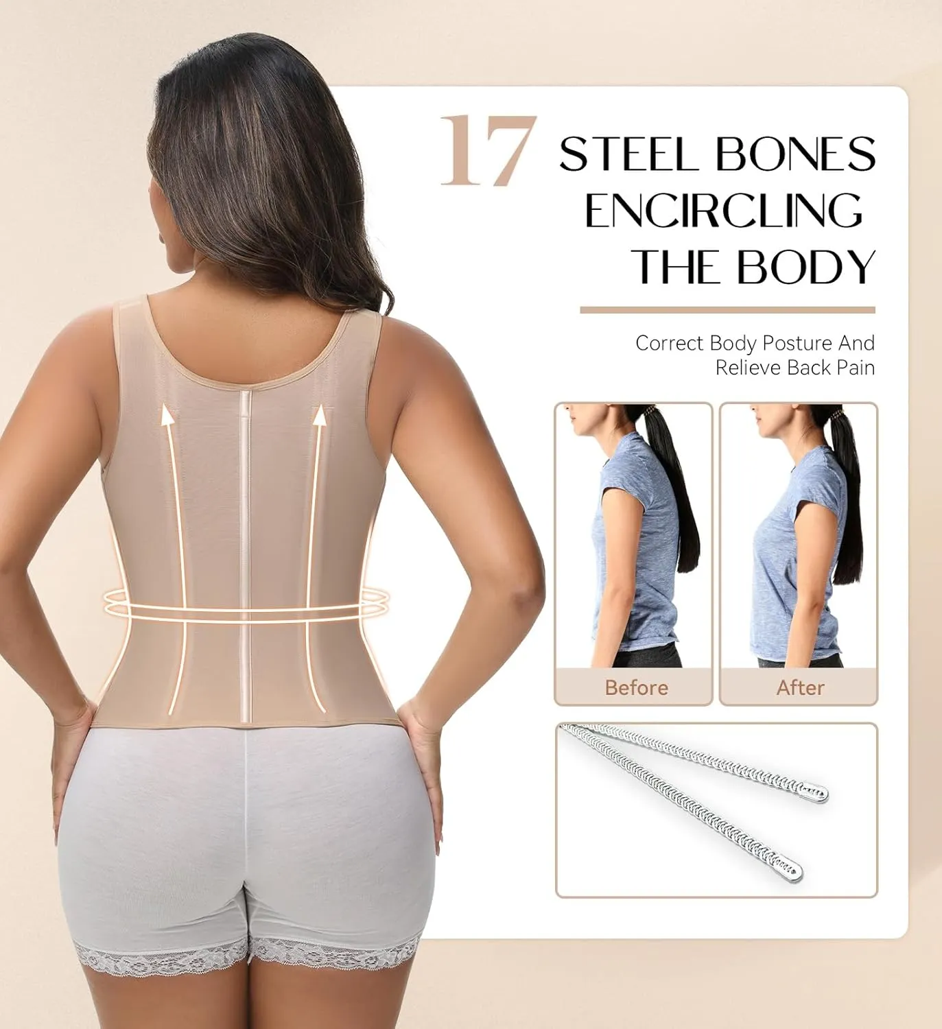 SHAPSHE Waist Trainer Corset for Women Tummy Control Sport Workout Body Shaper Vest for Women Postpartum Gym Zipper and Hooks