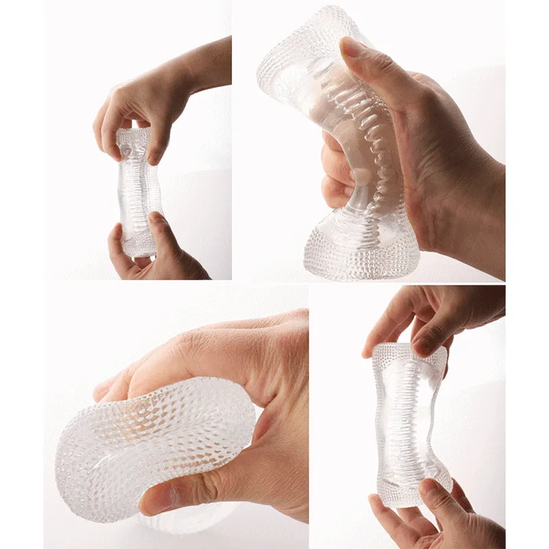 Soft TPE Transparent Pocket Pussy Real Vagina Elastic Jelly Blowjob Male Masturbator Delay Train Sex Machine Sex Toys for Man