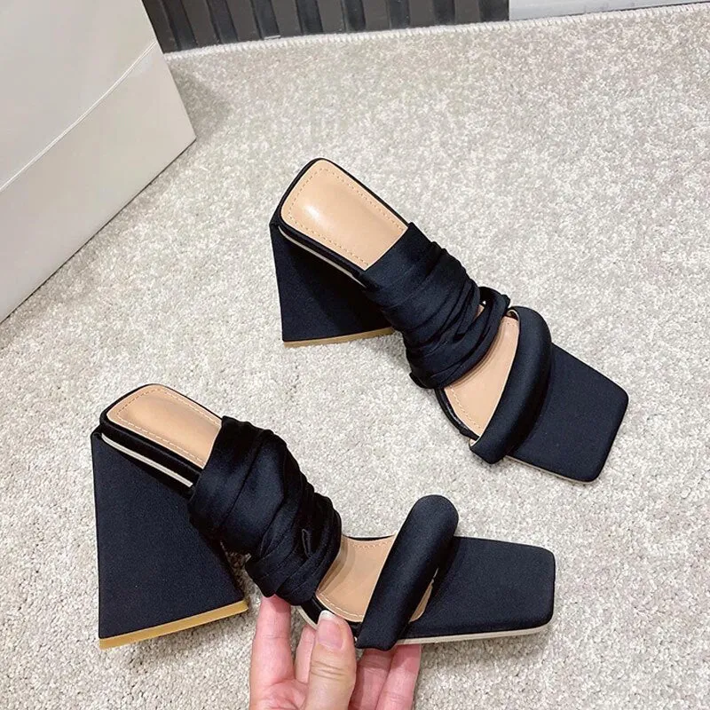 Triangle High Heels Summer Sandals For Women   New Fashion Ladies Party Shoes Wedding PU Back Strap Female Dress Sandals