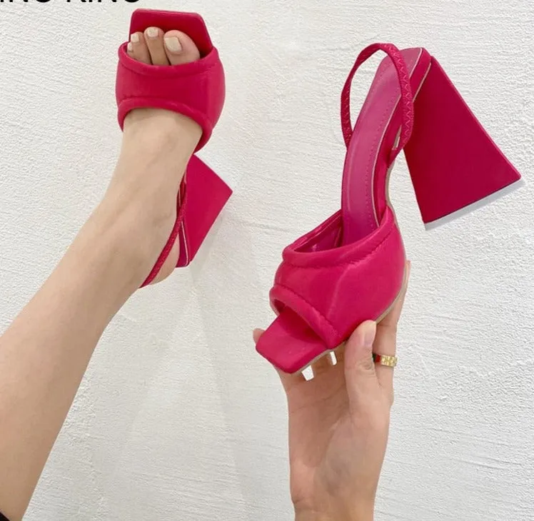 Triangle High Heels Summer Sandals For Women   New Fashion Ladies Party Shoes Wedding PU Back Strap Female Dress Sandals