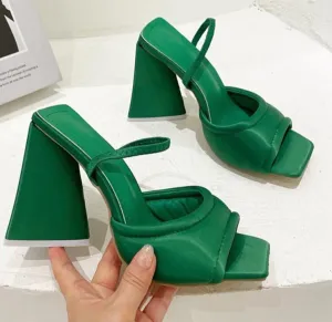 Triangle High Heels Summer Sandals For Women   New Fashion Ladies Party Shoes Wedding PU Back Strap Female Dress Sandals