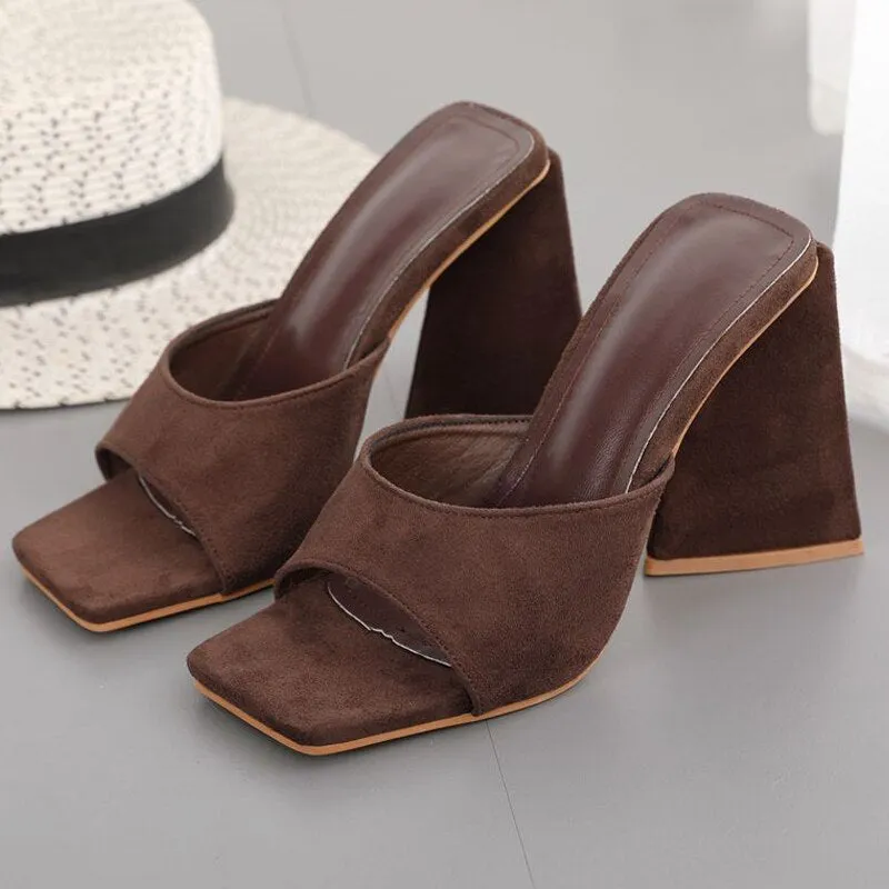 Triangle High Heels Summer Sandals For Women   New Fashion Ladies Party Shoes Wedding PU Back Strap Female Dress Sandals