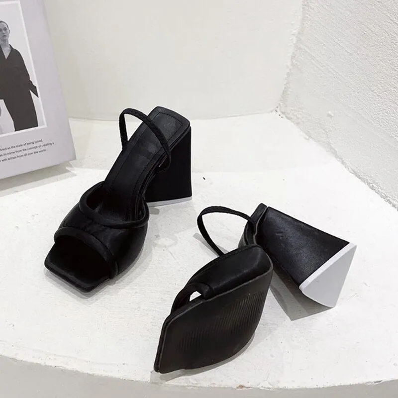 Triangle High Heels Summer Sandals For Women   New Fashion Ladies Party Shoes Wedding PU Back Strap Female Dress Sandals