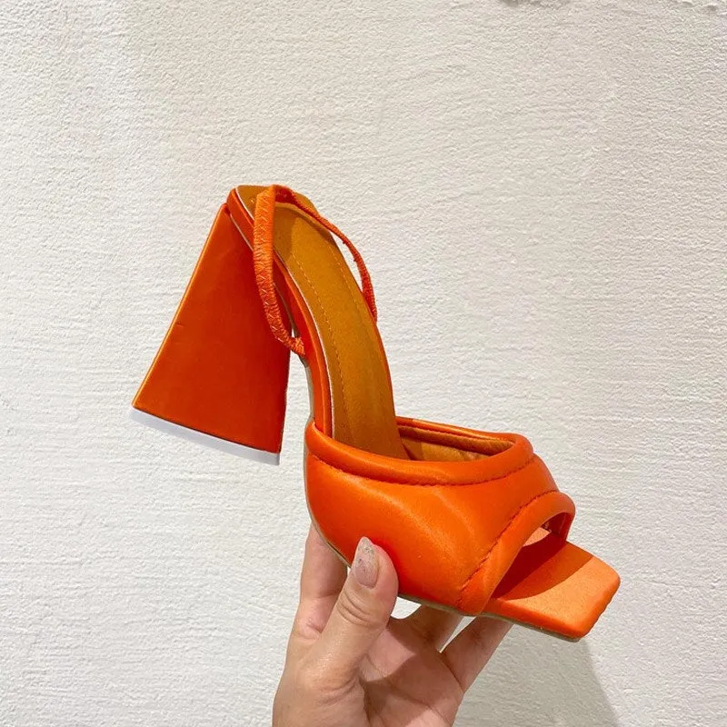 Triangle High Heels Summer Sandals For Women   New Fashion Ladies Party Shoes Wedding PU Back Strap Female Dress Sandals