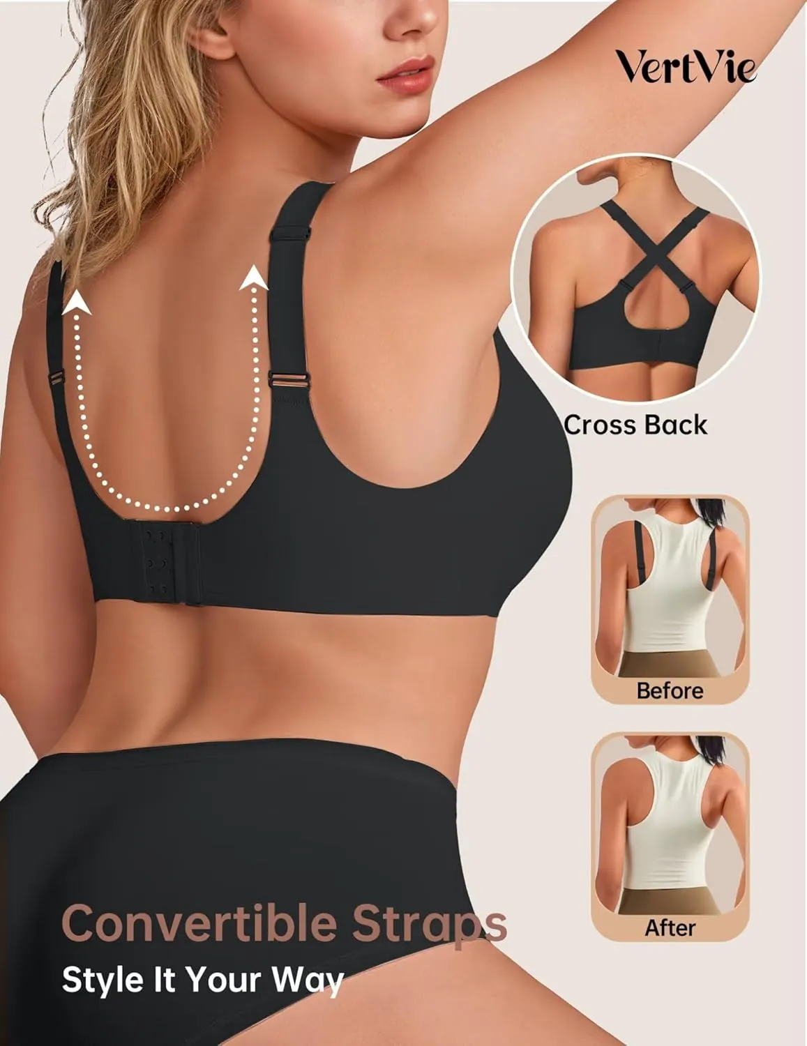 Vertvie Wireless Bras for Women No Underwire Supportive Mesh Crossover Bra Seamless Push Up Full Coverage Everyday Bralettes