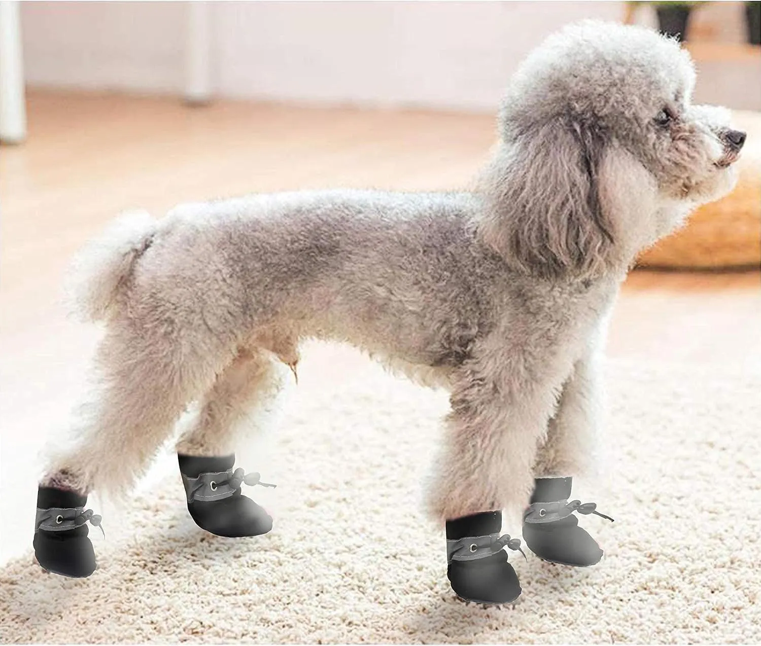 YAODHAOD Dog Shoes for Winter, Dog Boots & Paw Protectors, Fleece Warm Snow Booties for Puppy with Reflective Strip Anti-Slip Rubber Sole for Small Medium Size Dogs,Size 3: 1.5"x1.3" (L*W),Black
