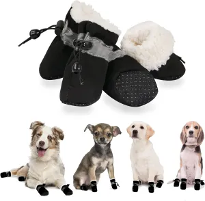 YAODHAOD Dog Shoes for Winter, Dog Boots & Paw Protectors, Fleece Warm Snow Booties for Puppy with Reflective Strip Anti-Slip Rubber Sole for Small Medium Size Dogs,Size 3: 1.5"x1.3" (L*W),Black